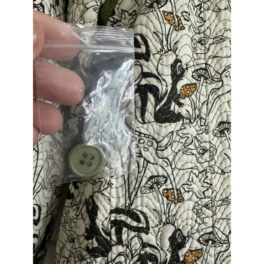 DISNEY M Quilted Bambi Flower Thumper Lined Pocket Boxy Green Jacket *NEW